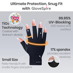 GloveSpire gloves on a small hand for scale showing snug XS fit and better coverage