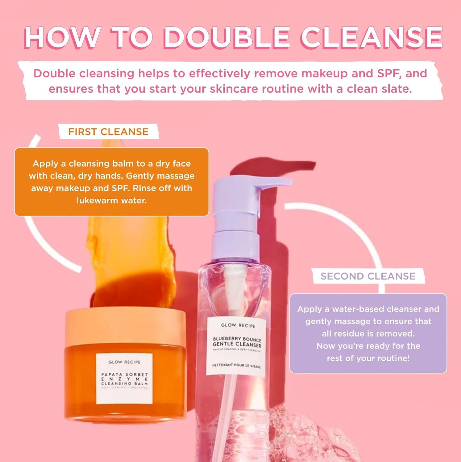 Glow Recipe demonstration of balm turning into oil then milky emulsified cleanse