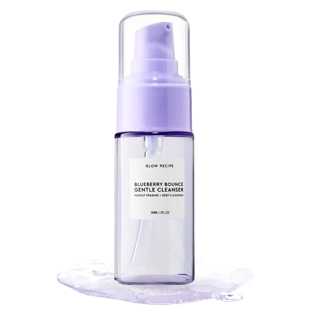 Glow Recipe travel-size bottle front view showing compact, portable cleanser