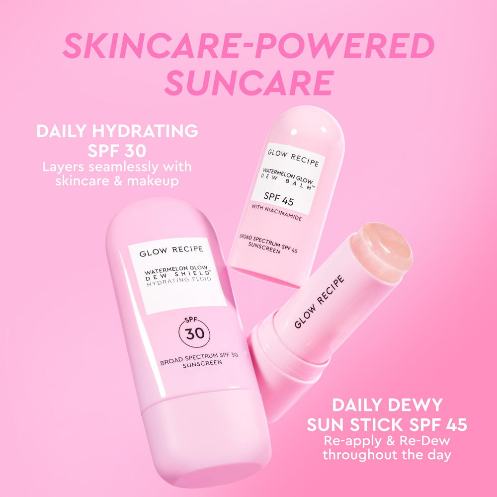 Glow Recipe tucked inside a cosmetic bag for on-the-go sun protection