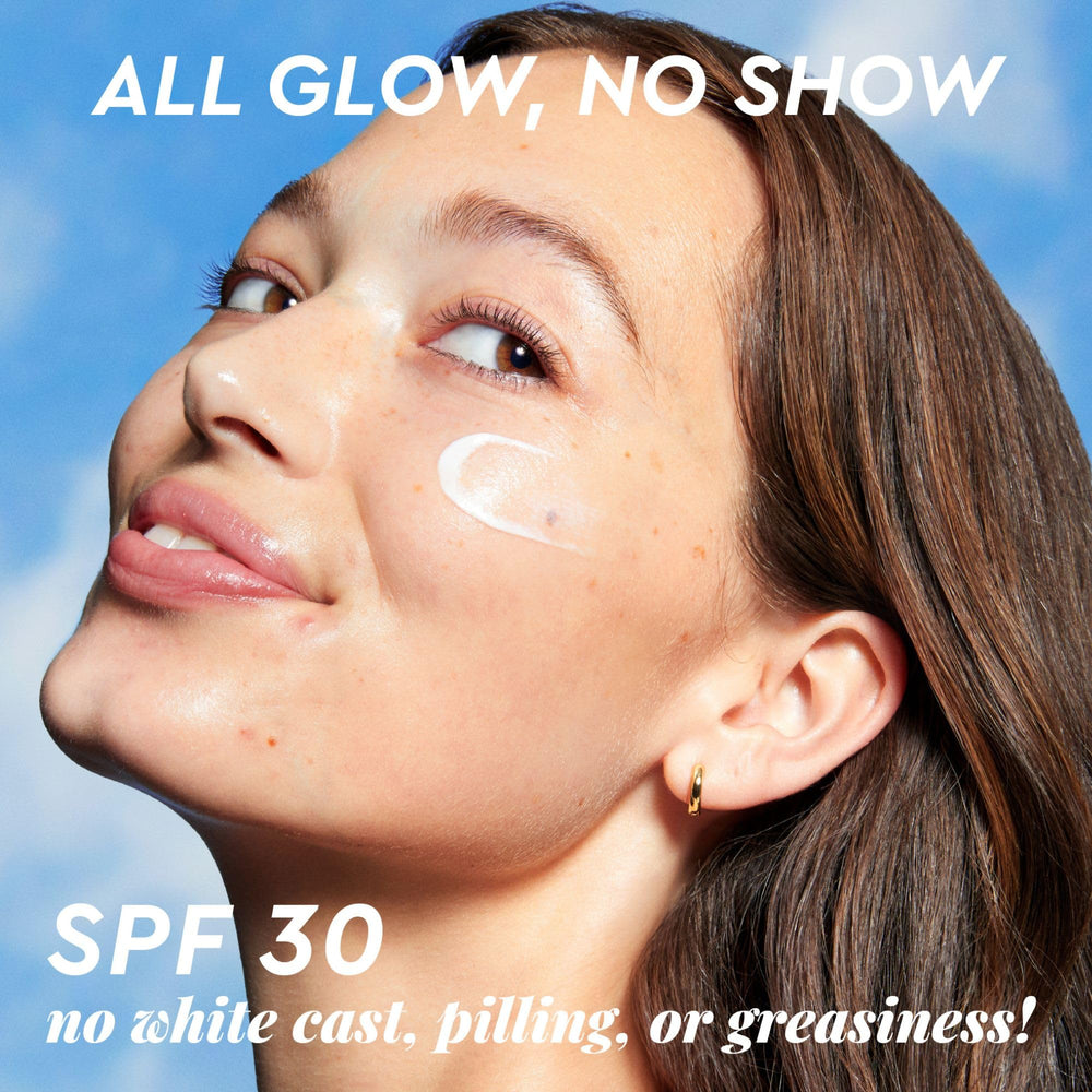 Glow Recipe next to passport showing 15ml travel-friendly sunscreen