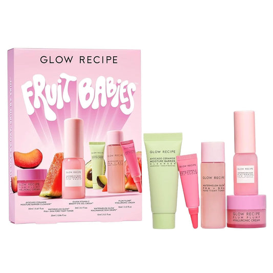 Glow Recipe front packaging showing five travel skincare items for easy gifting and travel