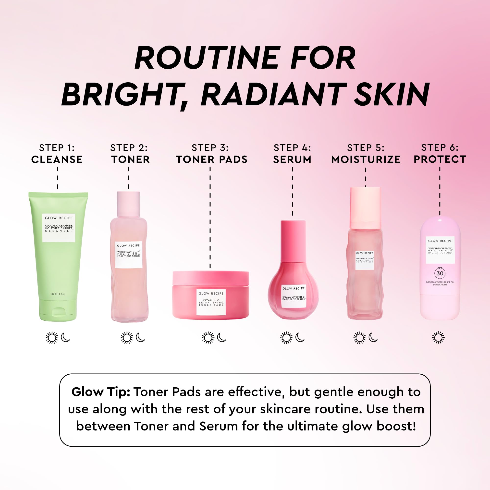 Glow Recipe open tub revealing stacked pre-soaked pads for convenient single-use dosing