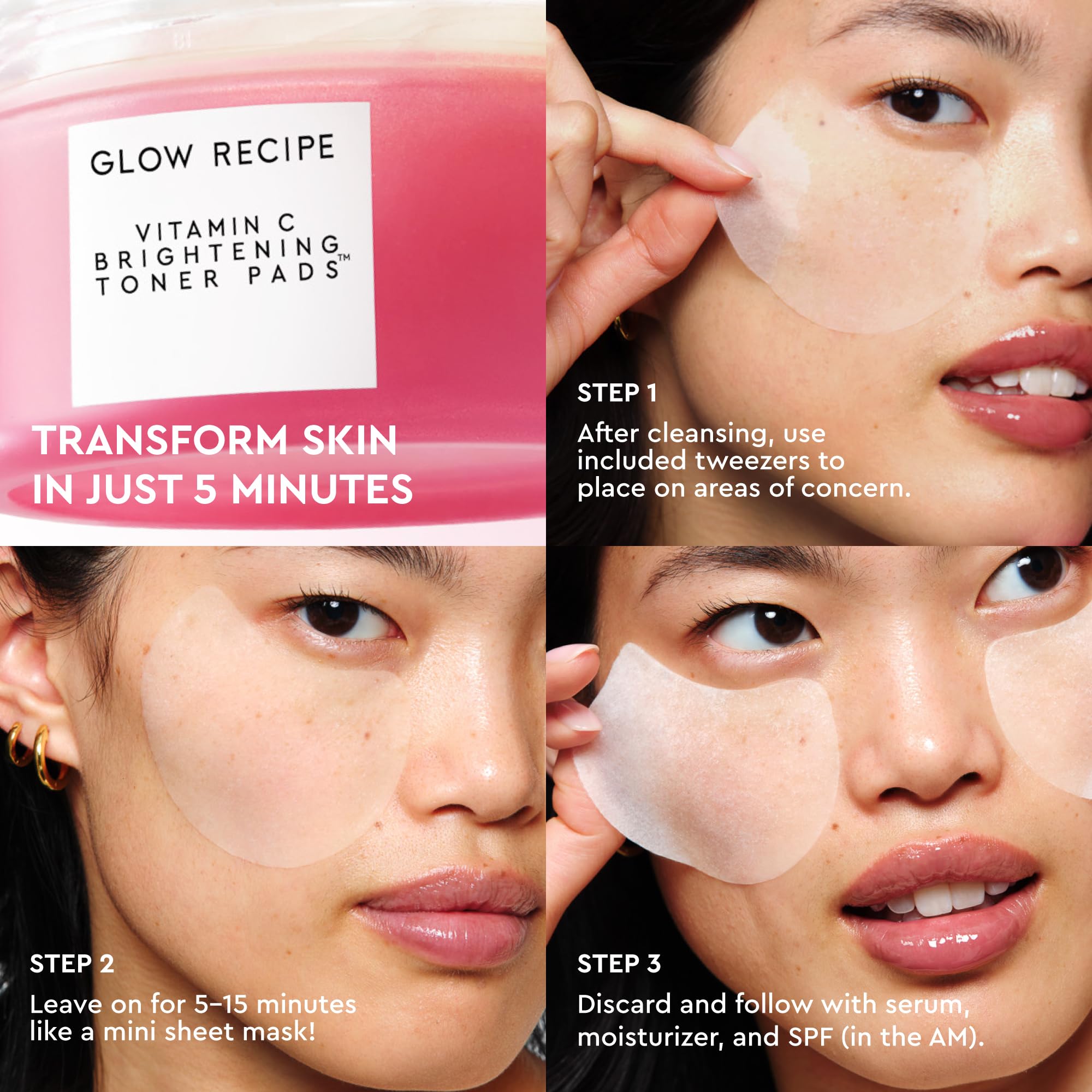 Glow Recipe wiping pad across cheek to show gentle exfoliation and instant refresh