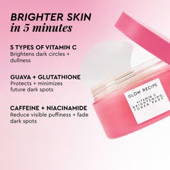 Glow Recipe pad placed under eye demonstrating depuffing application and quick use