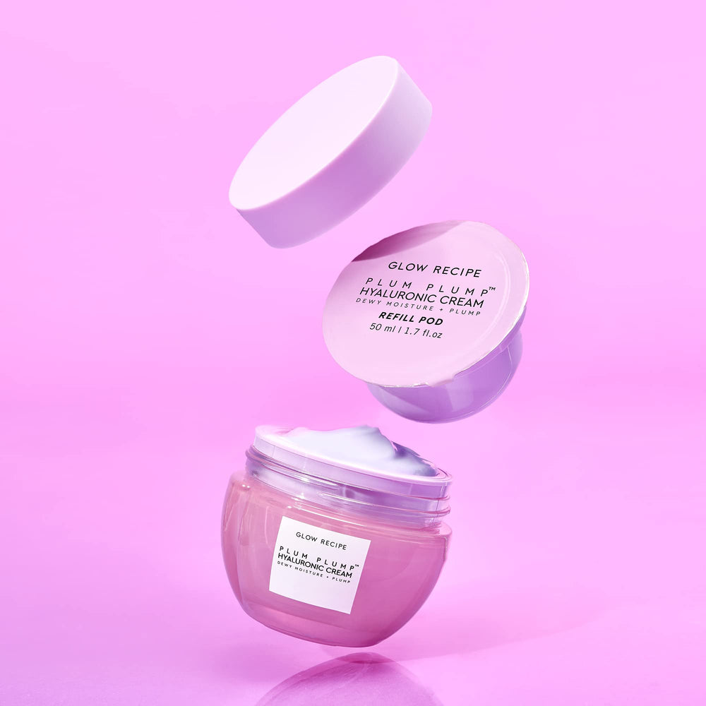 Glow Recipe refill jar open to reveal cream, demonstrating easy refill convenience