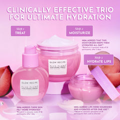Glow Recipe jar beside Plum Plump hyaluronic serum showing layering for boosted hydration