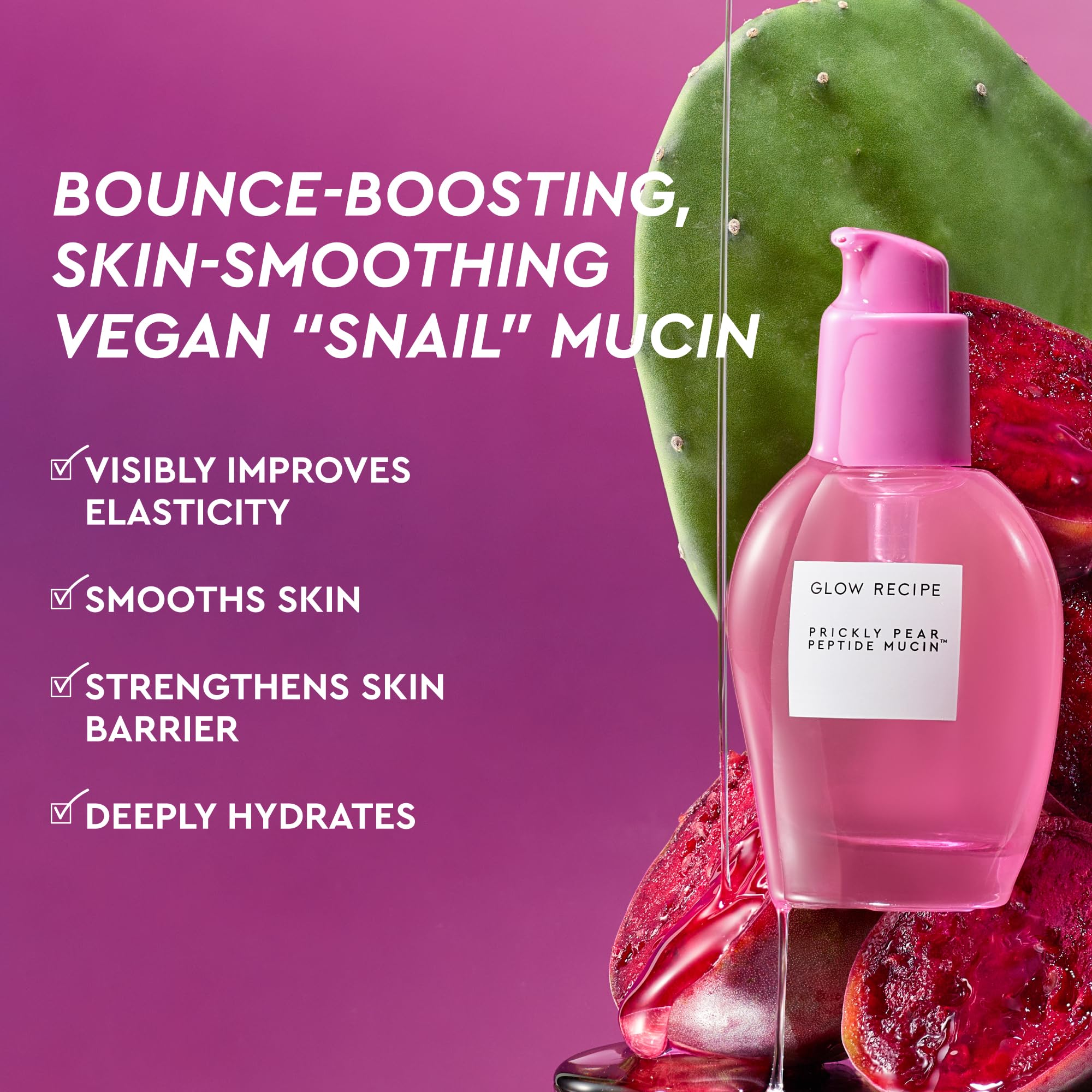 Glow Recipe pump dispenser detail highlighting hygienic easy-to-dose benefit