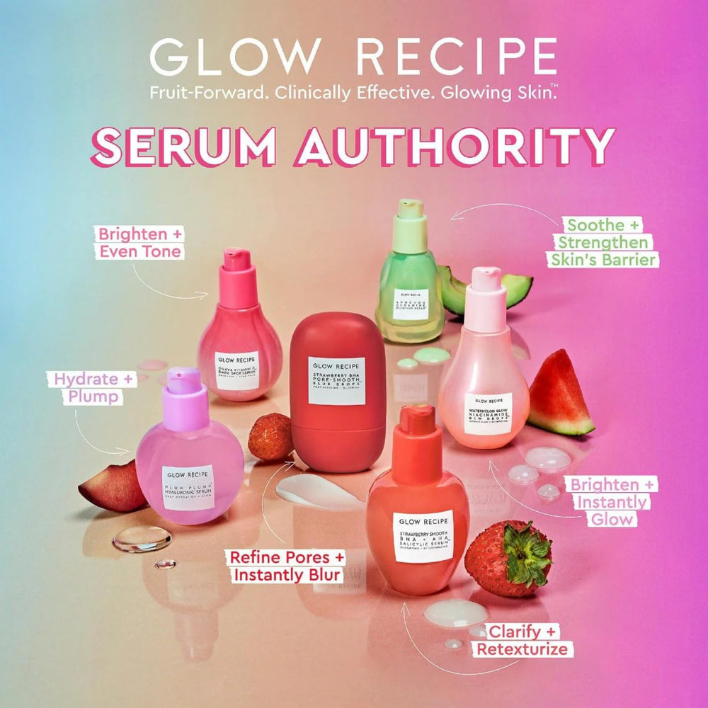 Glow Recipe side-by-side skin texture comparison indicating smoother pores and refined surface benefit