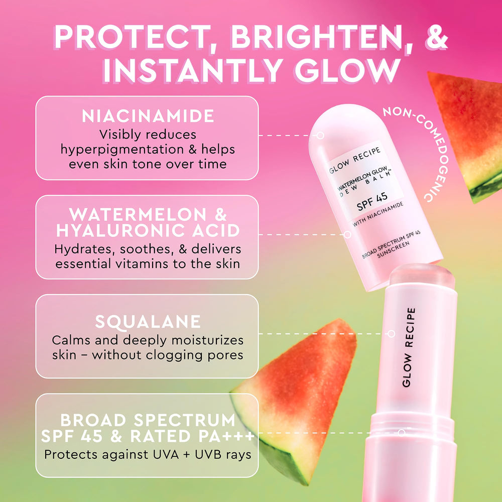Close-up of Glow Recipe sunscreen stick texture highlighting dewy, translucent finish