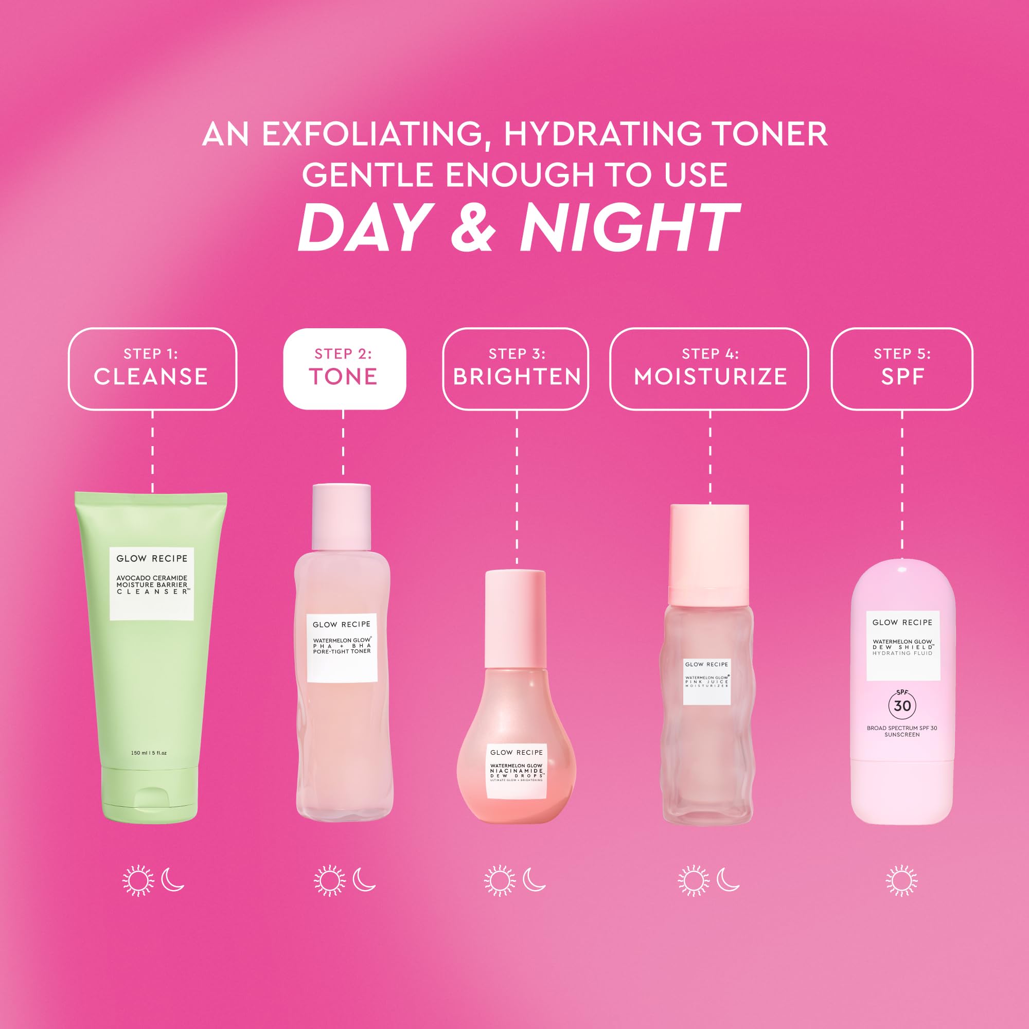 Glow Recipe toner pressed into palm demonstrating easy application