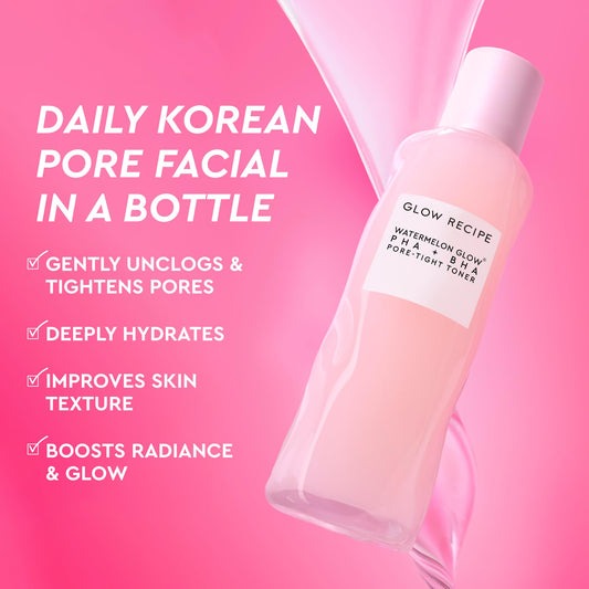 Glow Recipe poured toner texture on hand highlighting hydration benefit