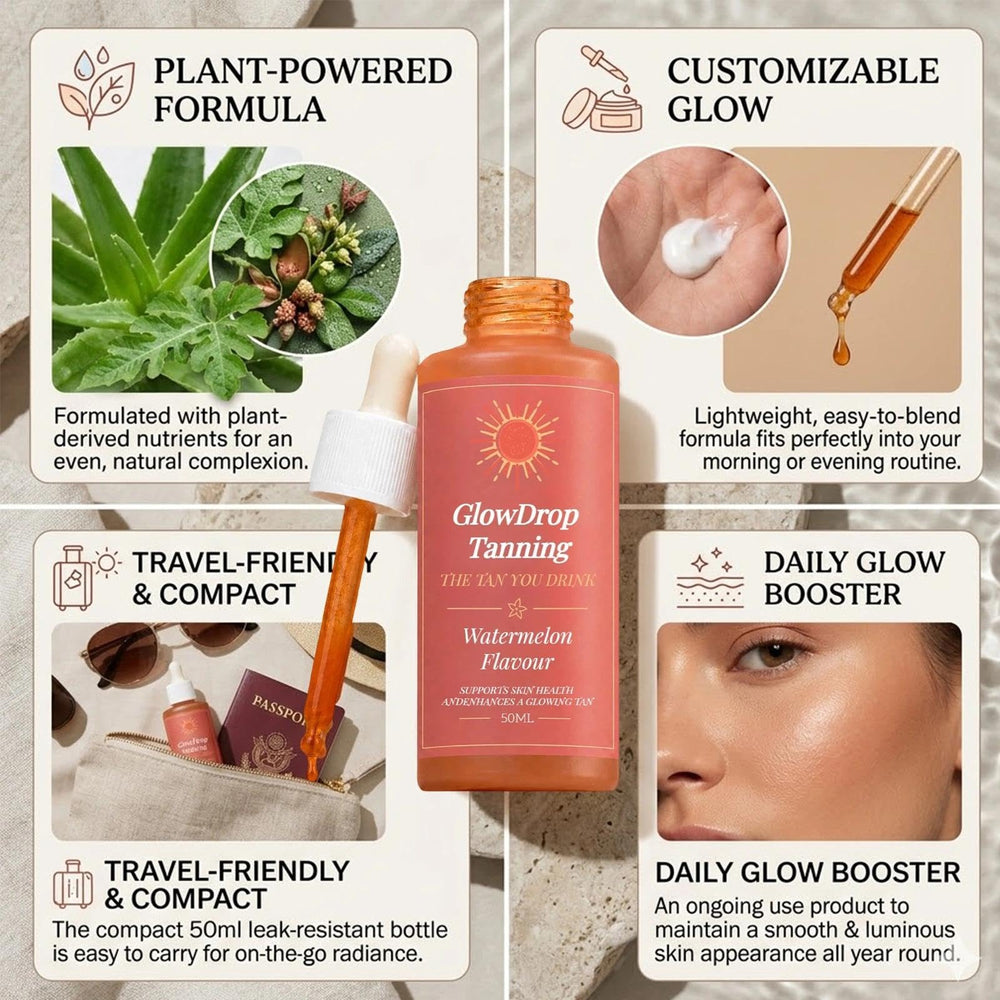 GlowDrop Tanning mixed with lotion on hand showing easy full-body use