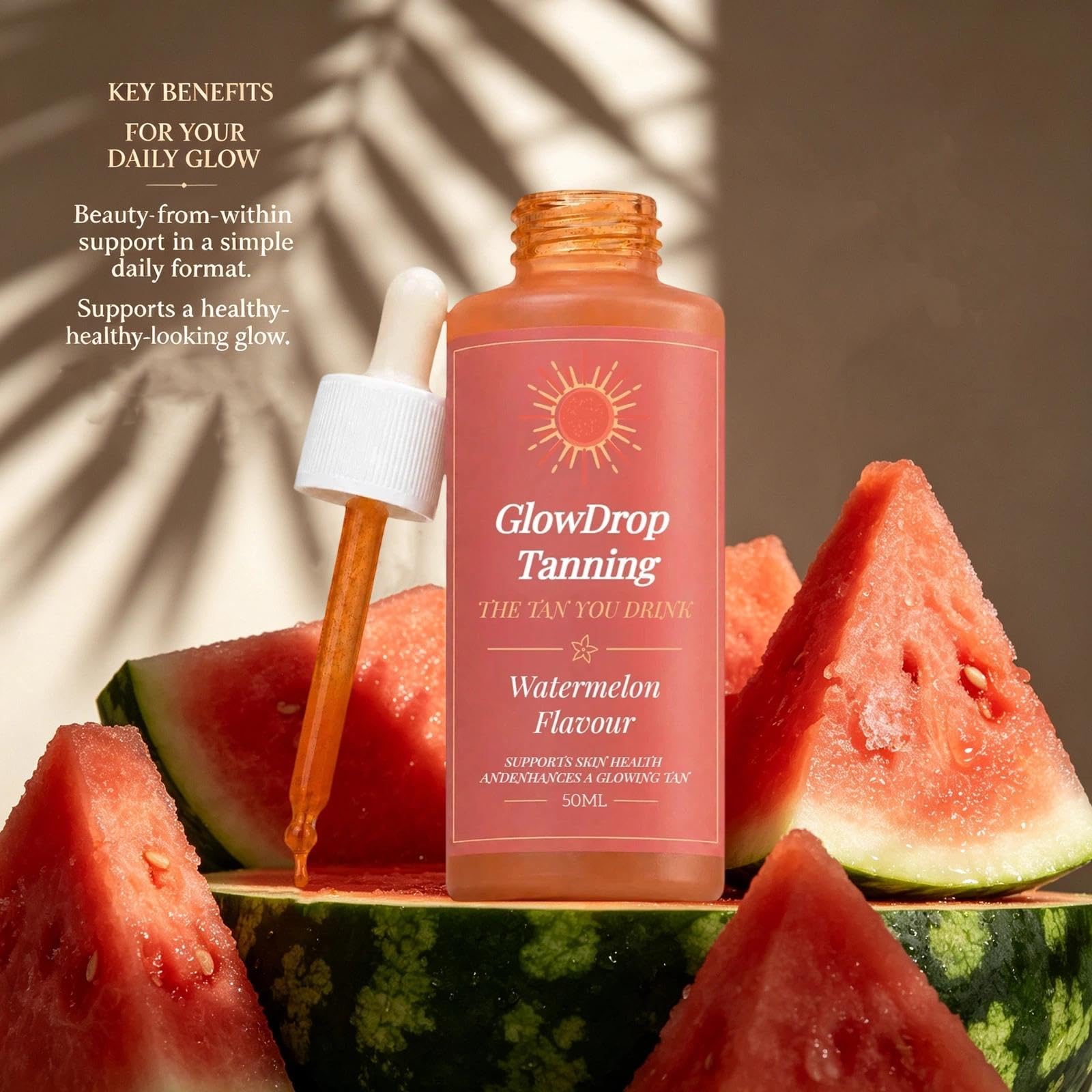 GlowDrop Tanning applied on face demonstrating even blend and natural finish