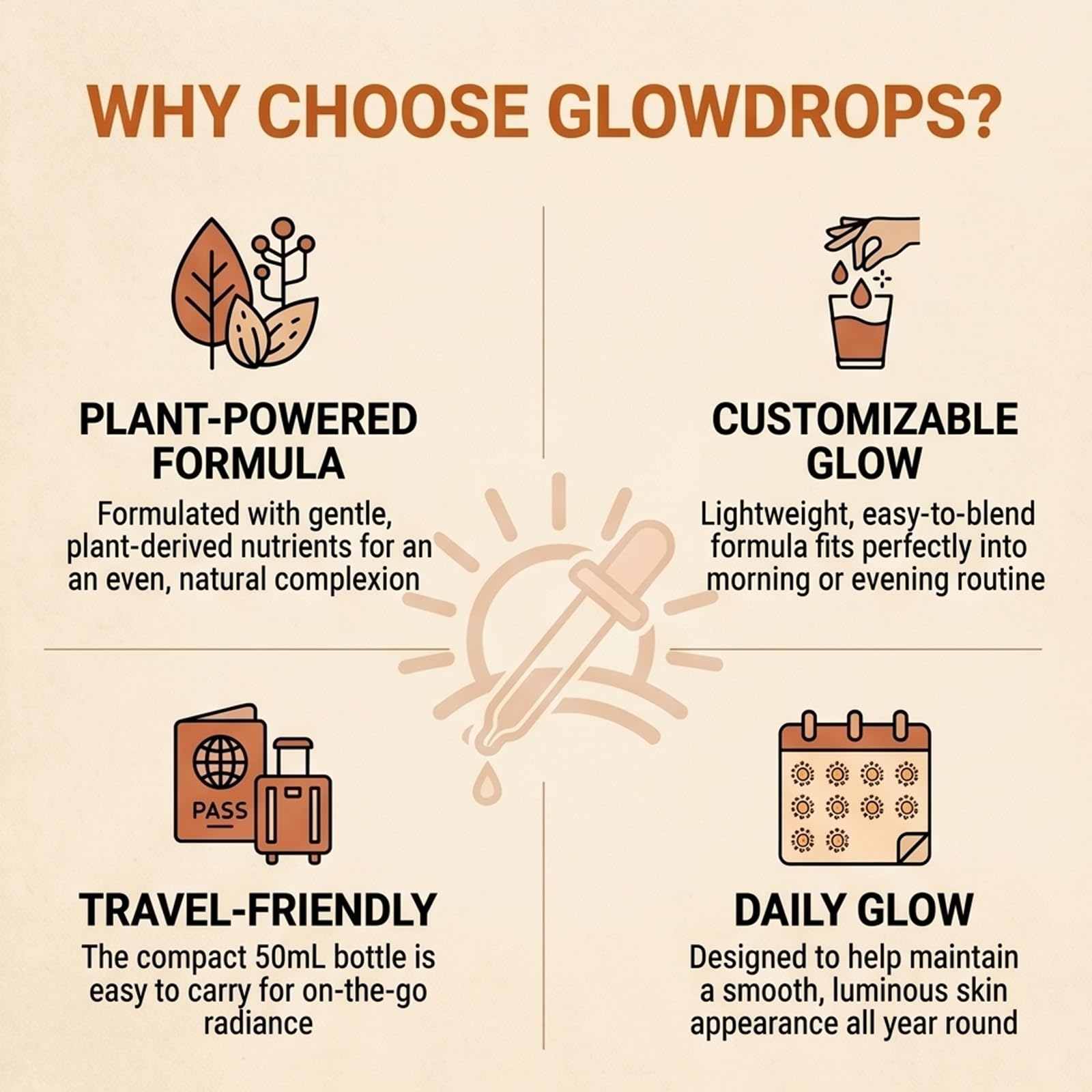 GlowDrops in a beach bag lifestyle scene showcasing ready-to-use bronzing while traveling