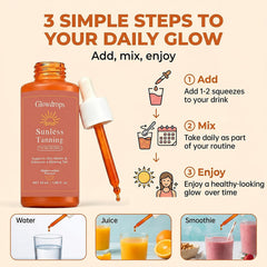 GlowDrops bottle in hand demonstrating travel-ready size and on-the-go tanning convenience