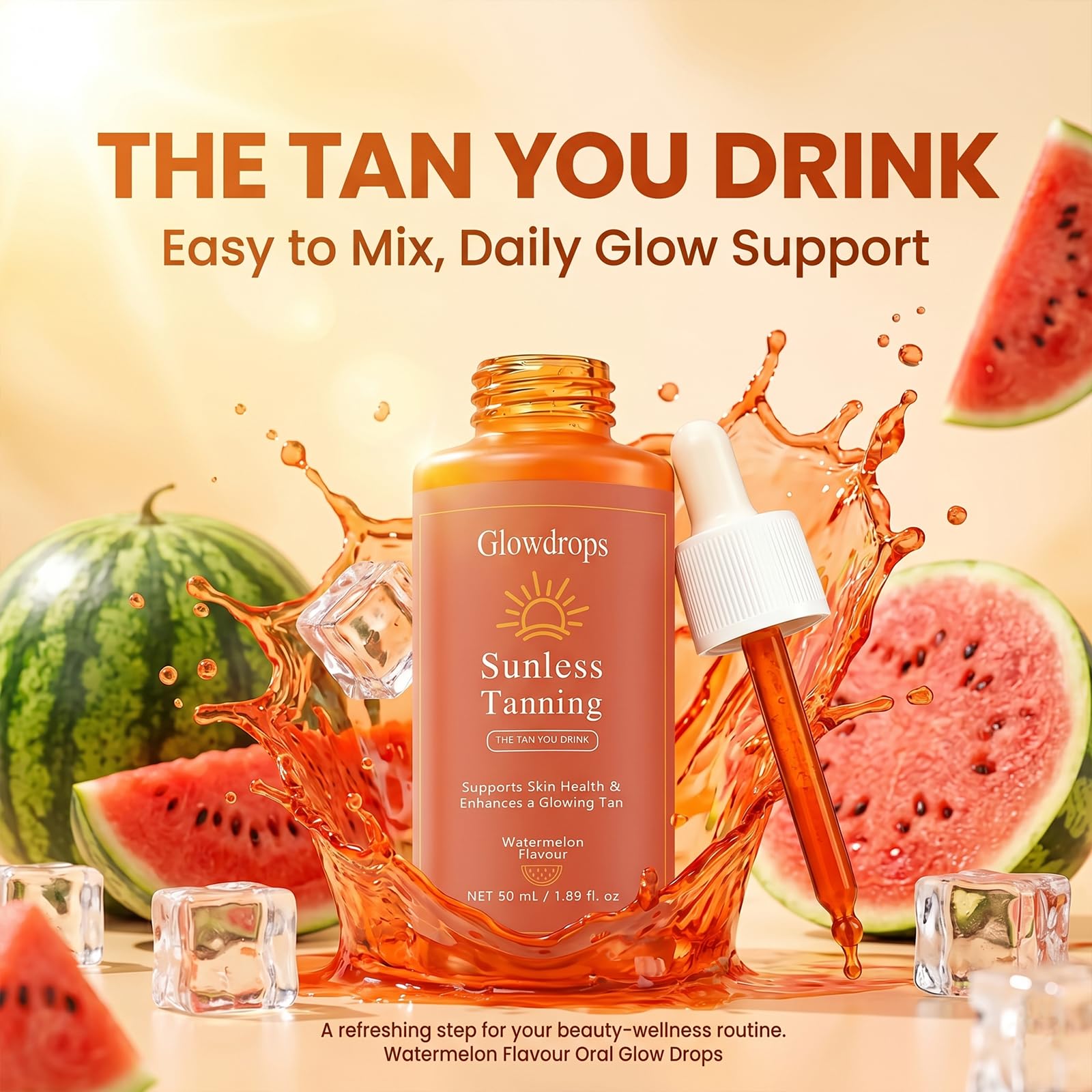 GlowDrops dropper close-up displaying precise dosage and simple daily use advantage