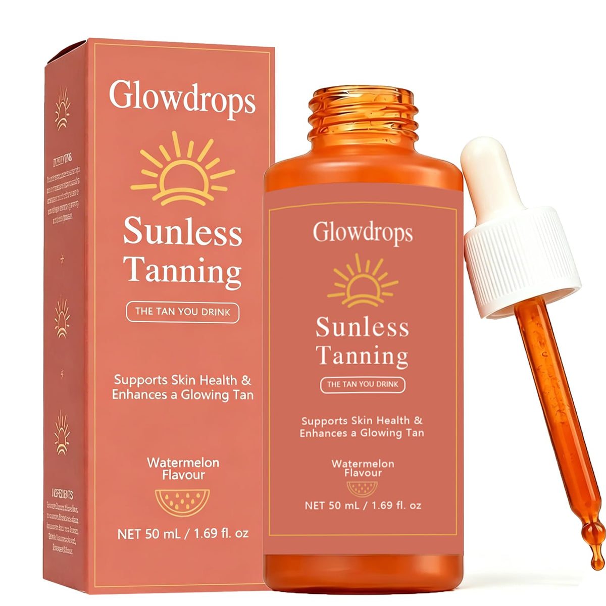 GlowDrops front packaging showing bottle and label for easy identification and storage benefit