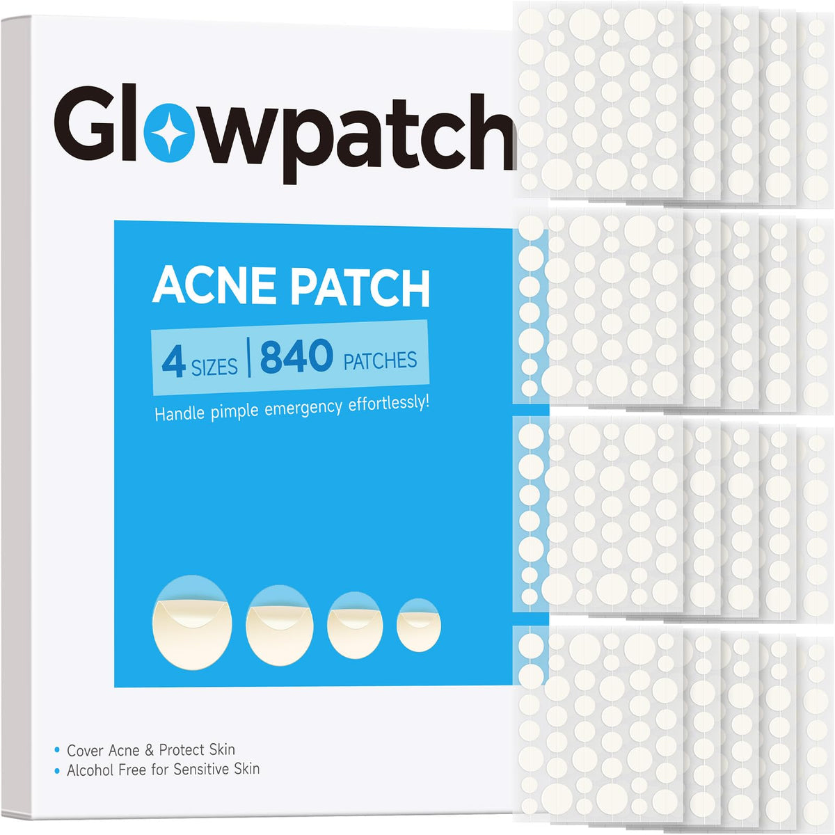 Glowpatch front packaging showing bulk 840 count and clear benefit