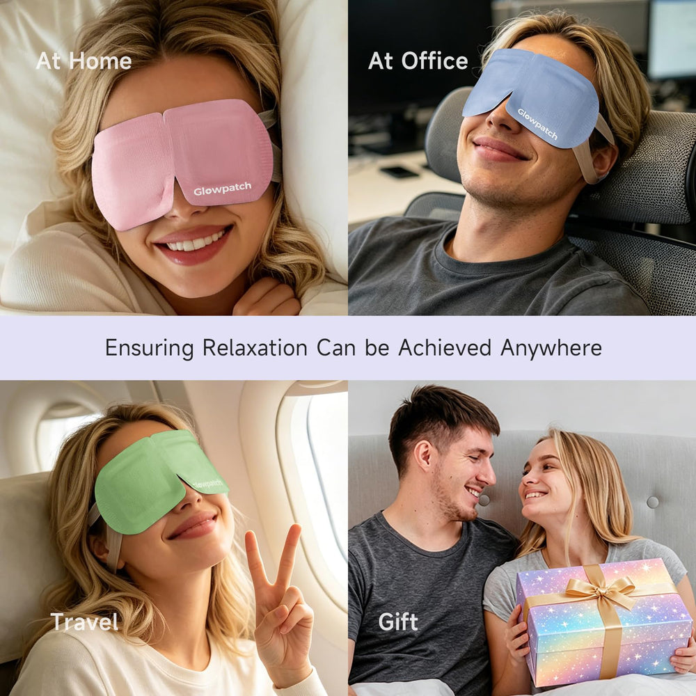Glowpatch masks packed in carry-on illustrating travel-friendly relaxation
