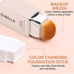GLSFACE applying foundation on cheek to show color-changing blend benefit