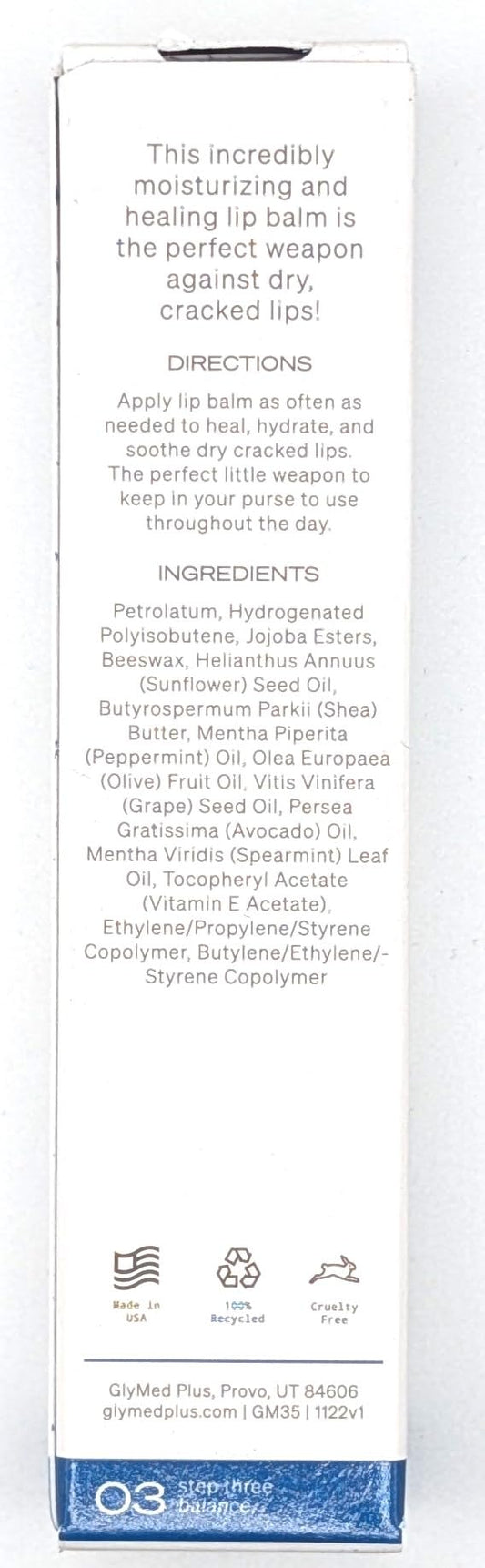 Glymed balm close-up texture on fingertip demonstrating smooth hydration and non-greasy finish benefit