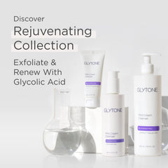 GLYTONE label close-up with glycolic acid and glycerin, clarifies active ingredients benefit