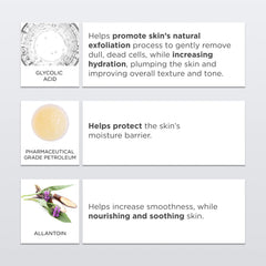 GLYTONE lotion applied to forearm, demonstrating immediate softening benefit