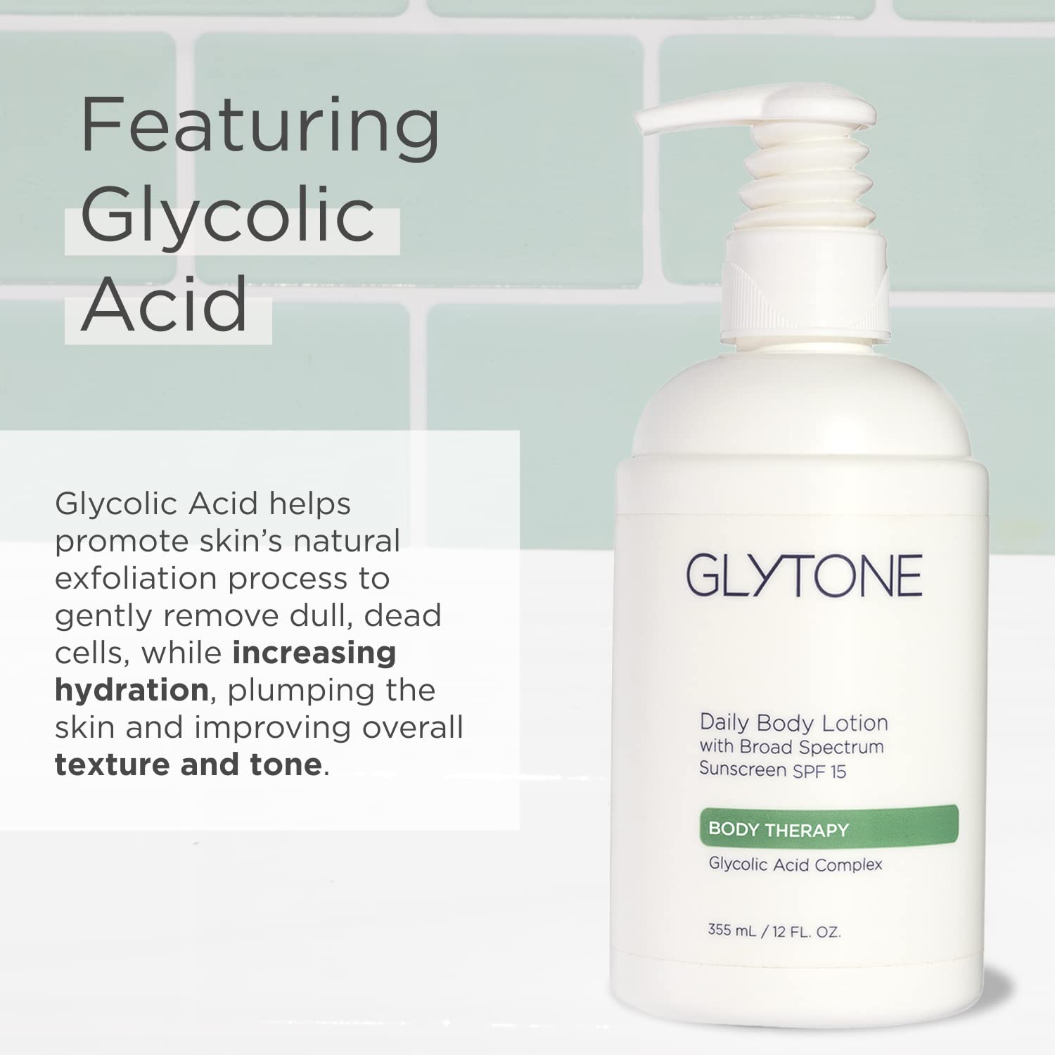 GLYTONE dispensing pump action illustrates easy, controlled application