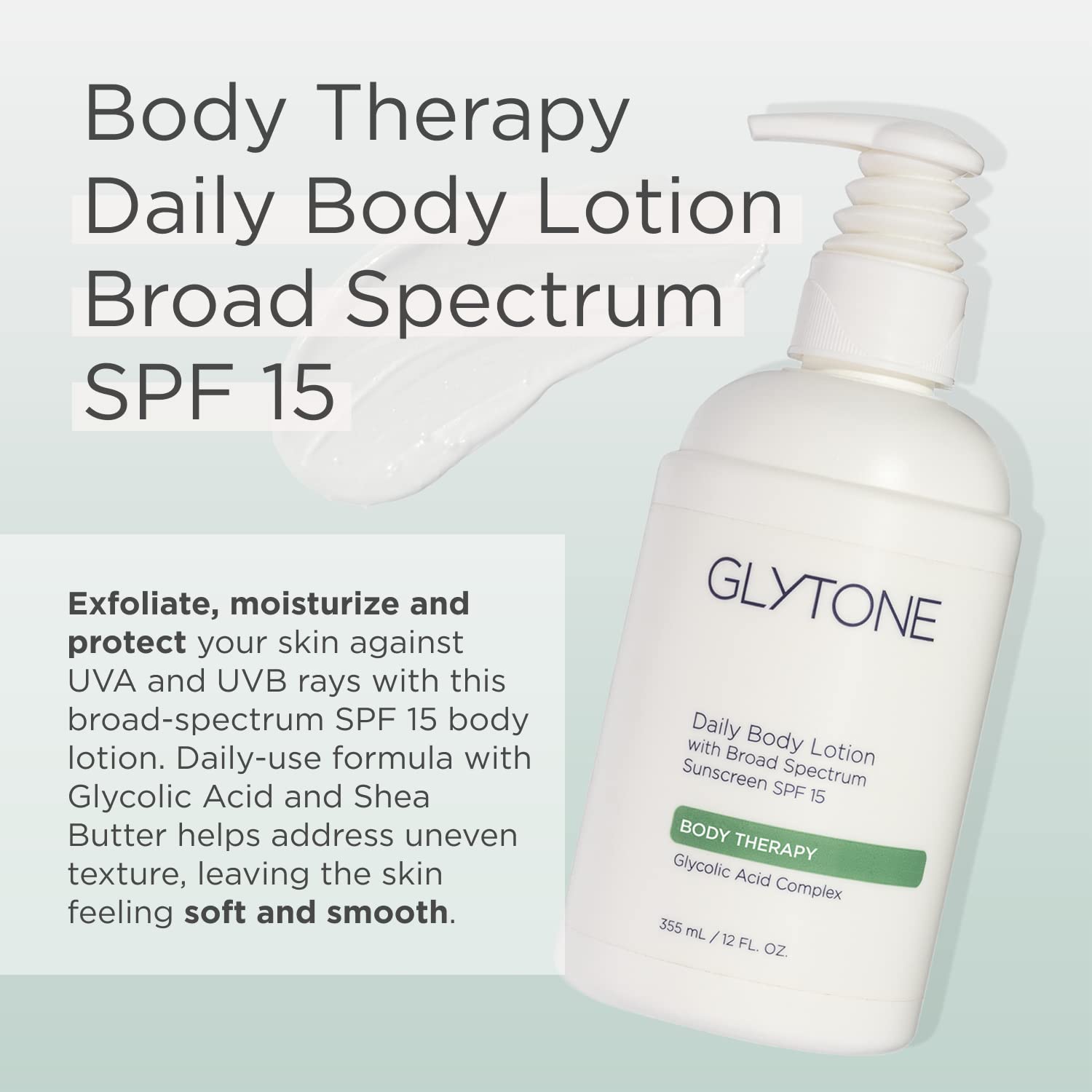 GLYTONE lotion texture close-up highlights smooth moisturizing finish