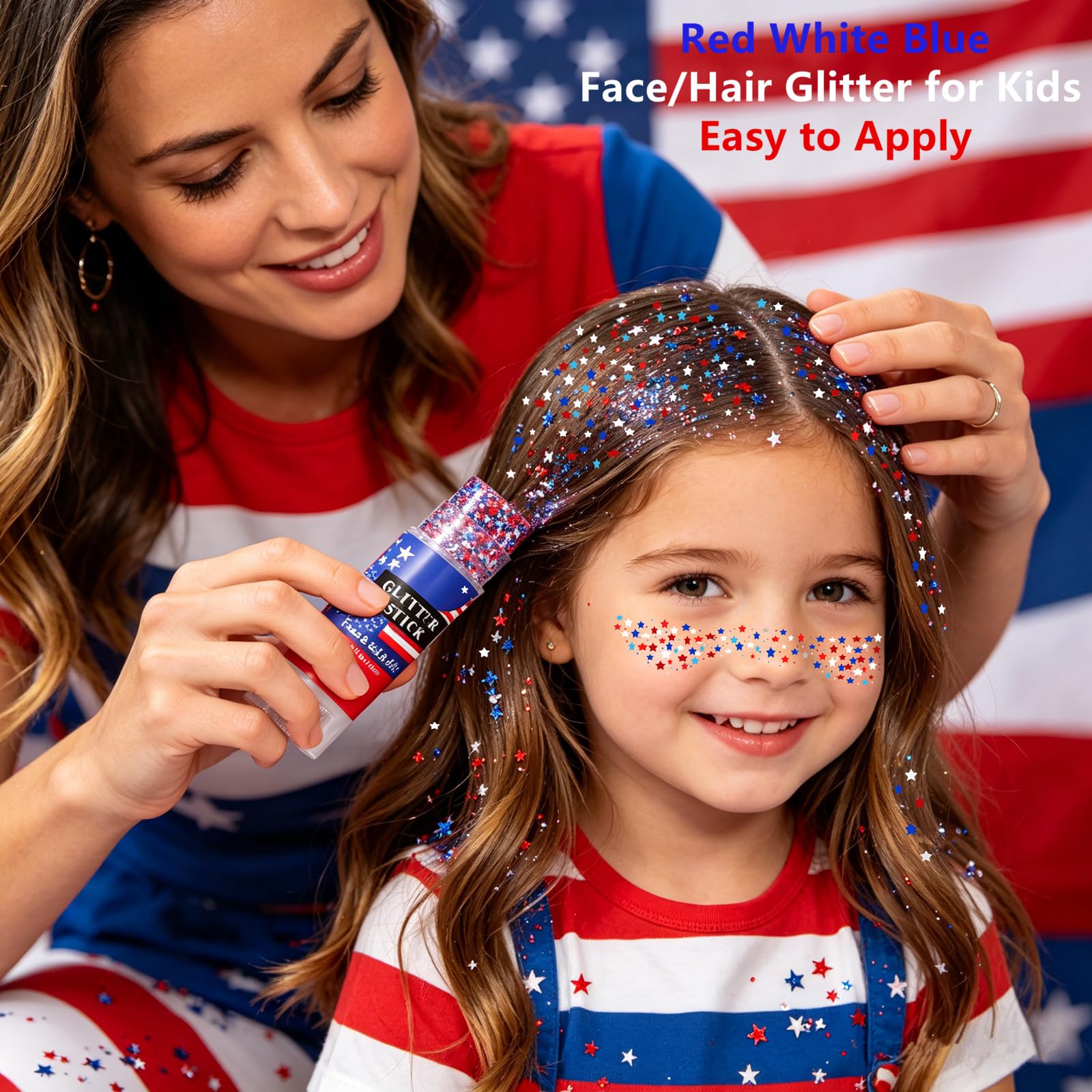 Go Ho applying glitter on cheek under eye for instant patriotism