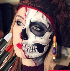 Go Ho applied on cheek showing bold white, black, and red coverage for dramatic SFX makeup