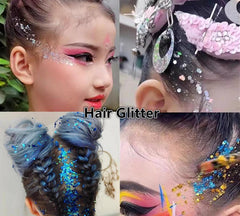 Go Ho glitter applied to cheek for festival look, shows long-lasting reflective finish