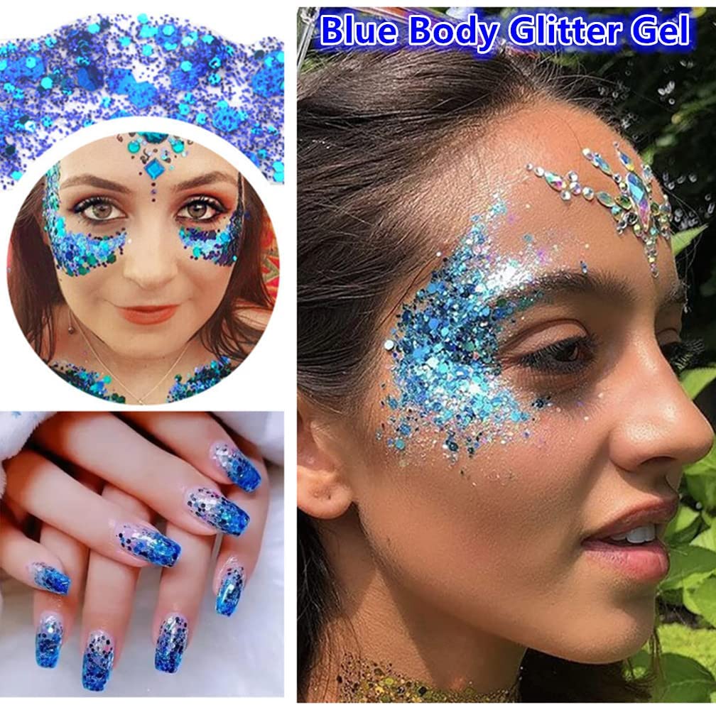 Go Ho glitter tube next to hand for scale, indicates product size and coverage
