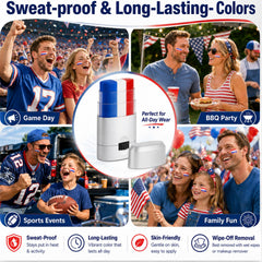 Go Ho cheek stripe demo showing bold patriotic face paint
