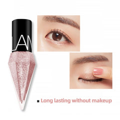 Go Ho glitter eyeliner worn on model eye producing long-lasting shimmer and defined wing