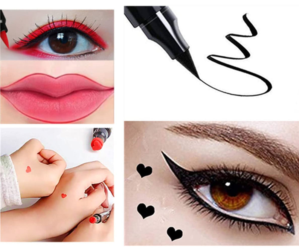 Go Ho eyeliner applied on model giving a defined wing and stamped heart accent
