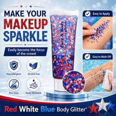 Go Ho lifestyle parade look with glitter gel enhancing patriotic outfit