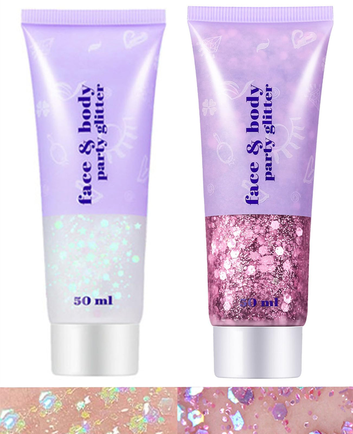 Go Ho front packaging showing pink and white glitter gel, clear instructions and benefits
