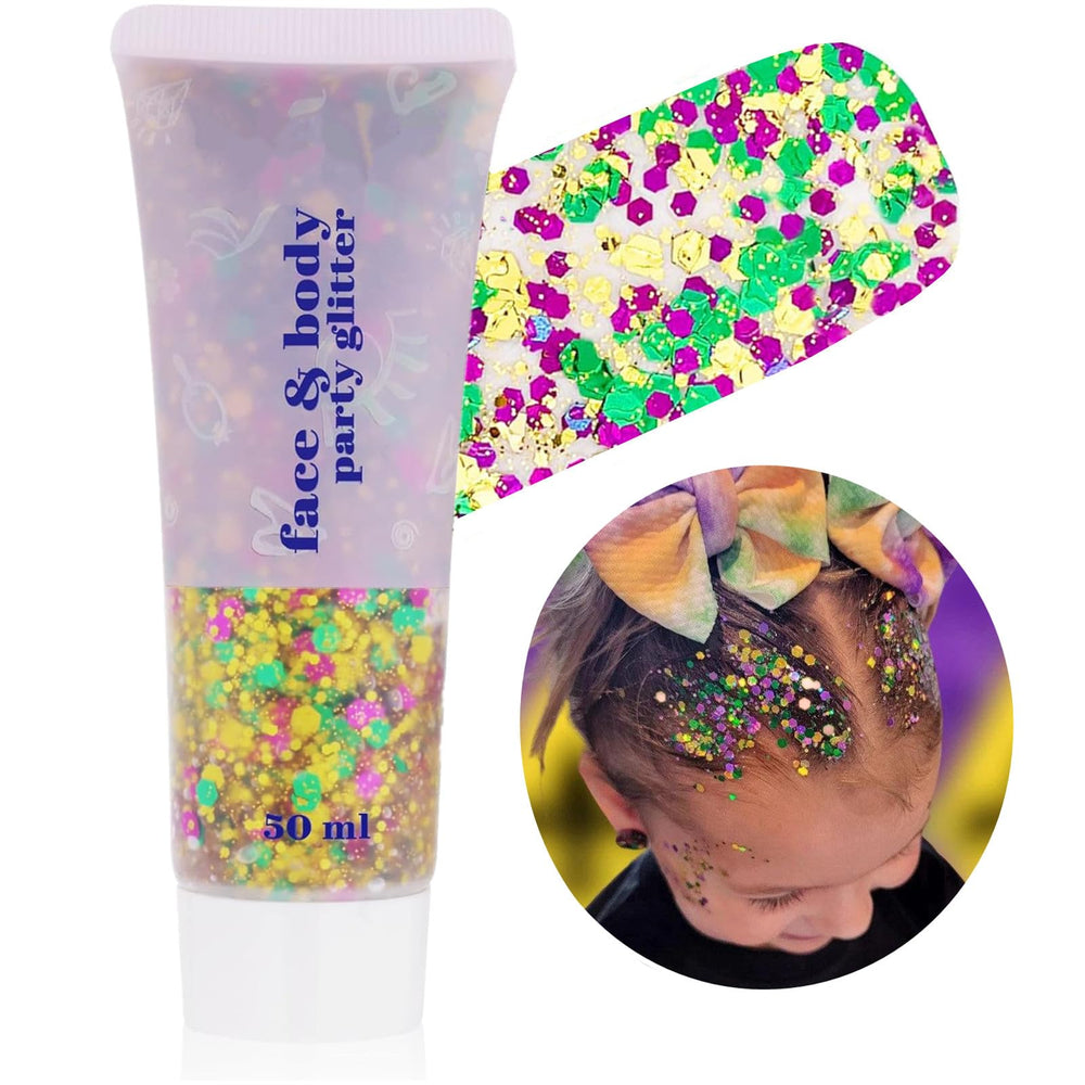 Go Ho front packaging showing gold green purple glitter gel, festive shine