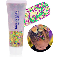Go Ho front packaging showing gold green purple glitter gel, festive shine