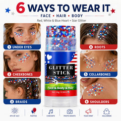 Go Ho glitter applied on cheek for bright patriotic face accent