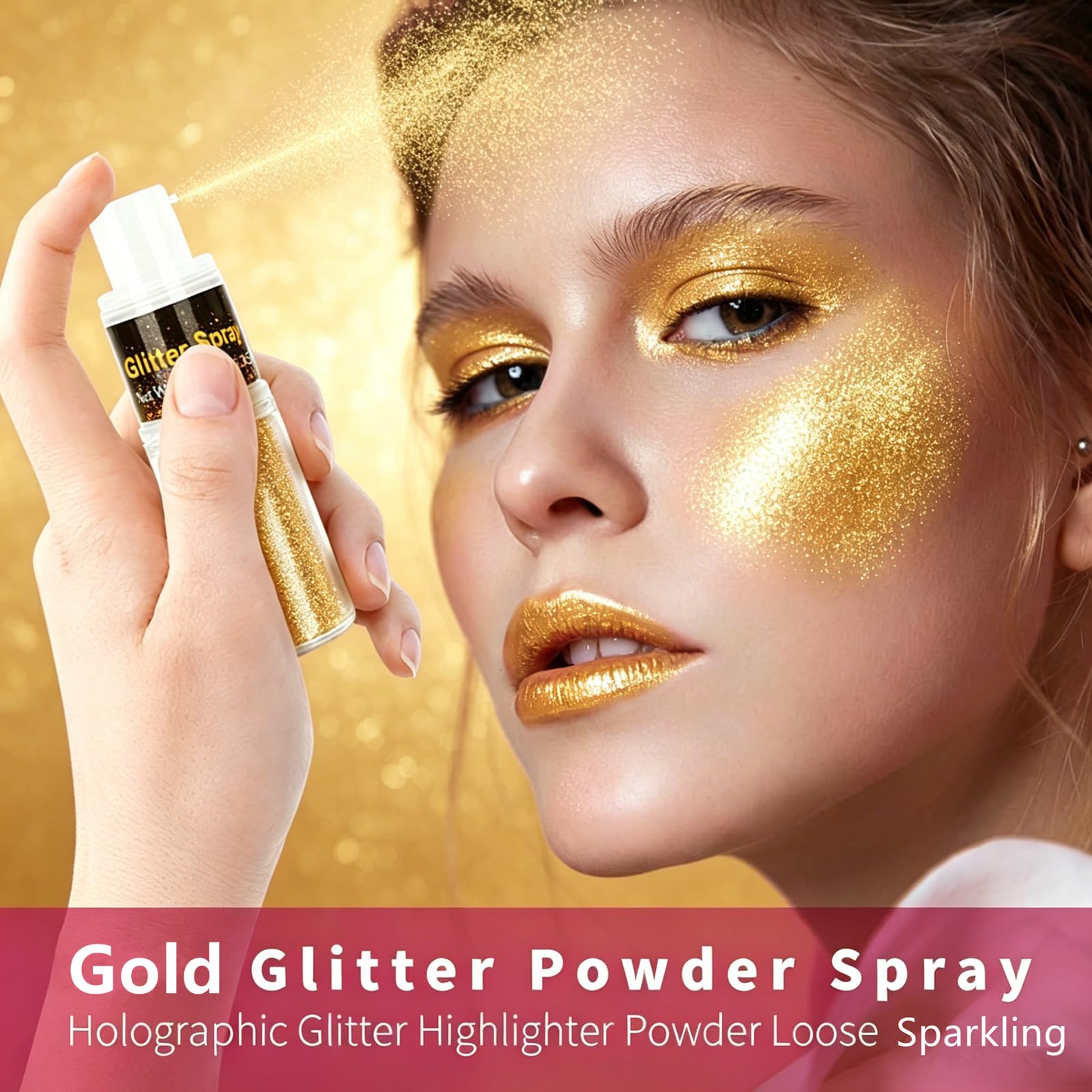 Go Ho glitter sprayed in hair creating festival shine and lightweight look