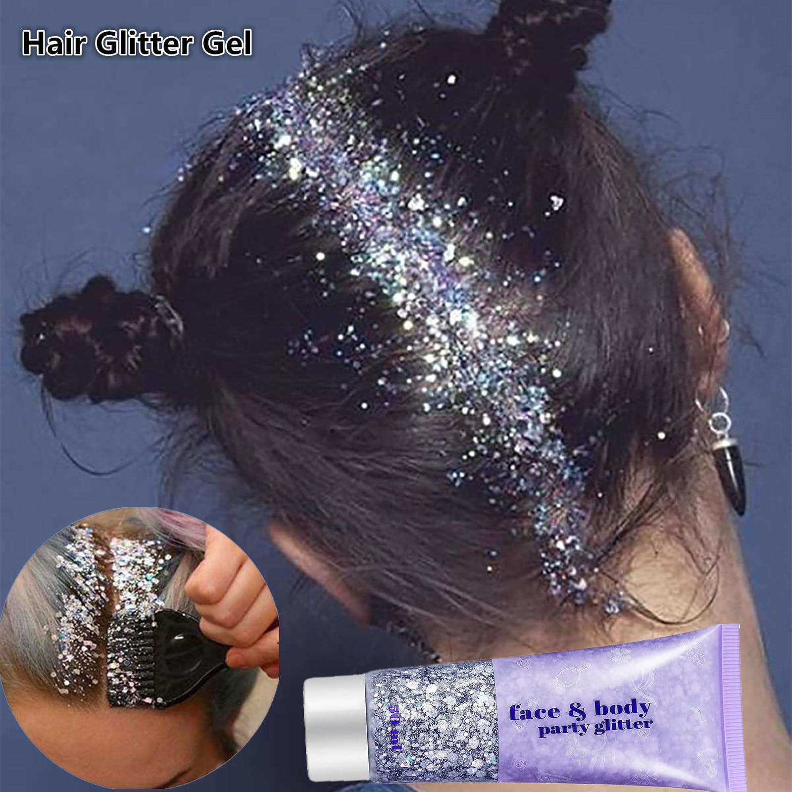 Go Ho hair highlight with glitter adding visible stage-ready shimmer benefit