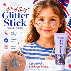 Go Ho glitter on hair roots showing festive sparkle for parade-ready styles
