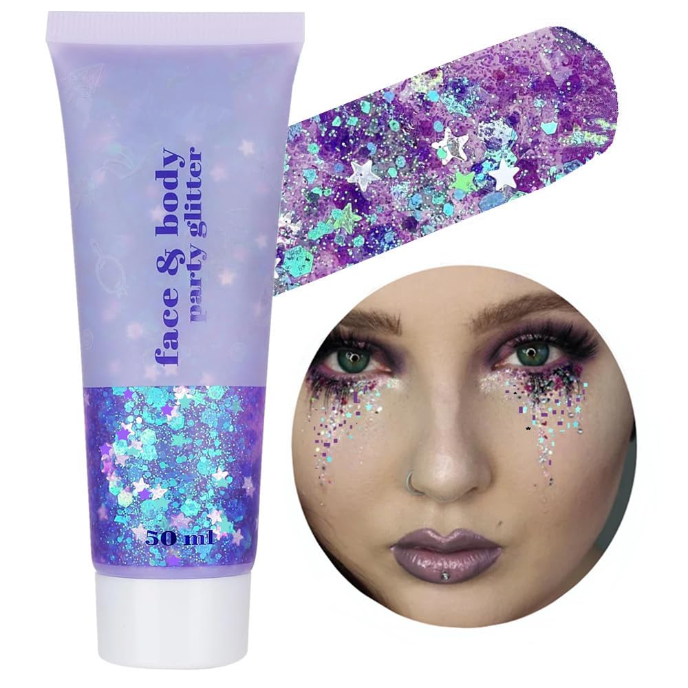 Go Ho jar front view showing purple glitter gel and clear label benefit