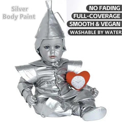 Go Ho metallic silver chest painting on performer, showing high coverage and dramatic effect