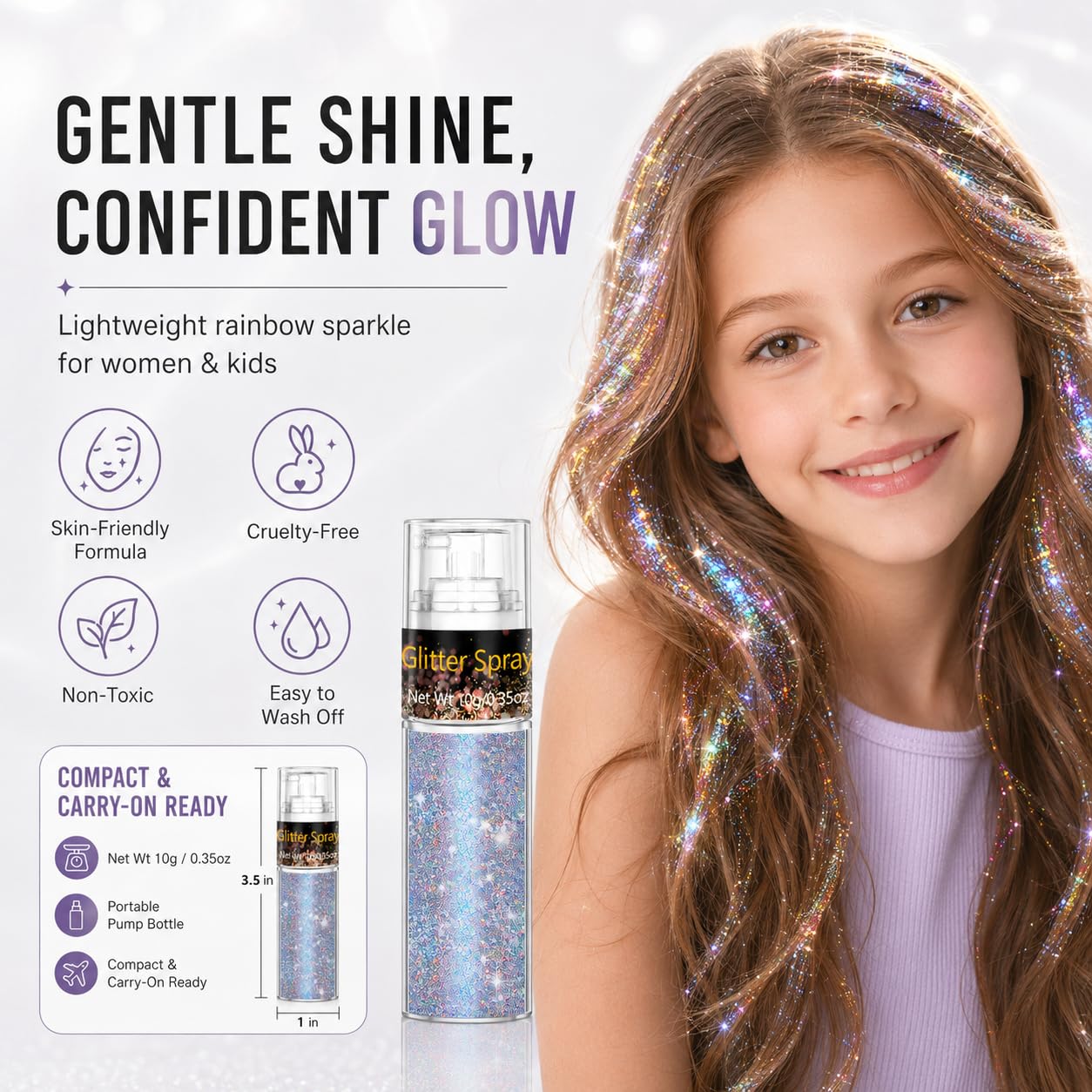 Go Ho on model shoulders and hair displaying buildable shine