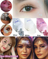 Go Ho open pot top view of white pink silver gels revealing chunky holographic sequins