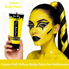 Go Ho painted face on minion cosplay demonstrating vibrant coverage and character effect